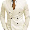 2 Piece Double Breasted Suit Men Slim Fit Mens Double Breasted Blazer Pants Sets Wedding Prom Homecoming Suit (Medium, Beige)