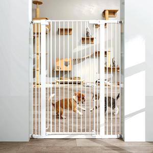 51" Extra Tall Cat Gate, 29.5"-40.6" Extra Wide Pet Gate, Pressure Mounted Walk-Through Swing Door Auto Close for Stairs, Doorways, Kitchen(White)