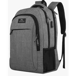 MATEIN Travel Laptop Backpack, Business Anti Theft Slim Sturdy Laptops Backpack with USB Charging Port, Water Resistant College School Computer Bag Gift for Men & Women Fits 15.6 Inch Notebook, Grey