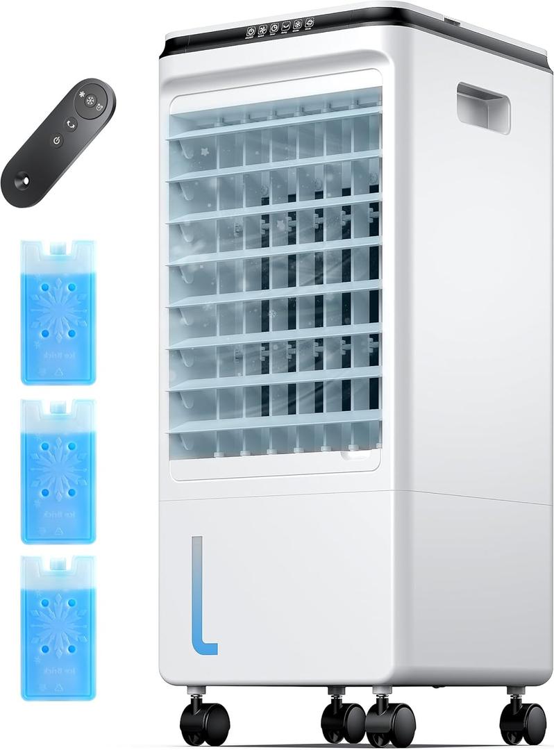 Portable Air Conditioners, 3-IN-1 Evaporative Air Cooler, Swamp Coolers w/ 3Ice Pack, 1.85 Gal Water Tank, 4 Modes, 80 Oscillation, 7H Timer, Portable Ac for Bedroom, Room Pearl