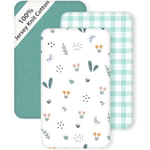 3 Pack Cotton Bassinet Sheets - 35"x21" for HARPPA, Larex 3 in 1, Besrey, Miclassic and Bellababy Baby Bassinet, Ultra Soft & Skin Friendly Bassinet Fitted Sheets, Green Leaf