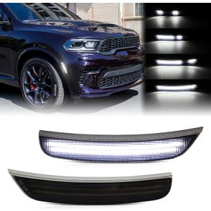 Dynamic LED Side Marker Light for Dodge Durango 2021 2022 2023 2024 2025 2026 Front Bumper Fender White Sequential Turn Signal Assembly, Smoked Lens