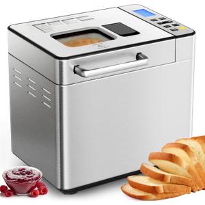 2LB Bread Maker Machine, 25 in 1 Programmable Bread Maker, Bread Machine with Fruits & Nuts Dispenser for Beginner, Breadmaker with Nonstick Ceramic Pan, Gluten-Free, Recipe, Gifts