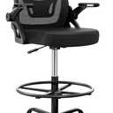 Alolo 450lbs Drafting Chair Tall Office Chair for Standing Desk with Flip-up Armrests,Ergonomic High Desk Chair with Lumbar Support and Adjustable Footrest Ring for Office,Black