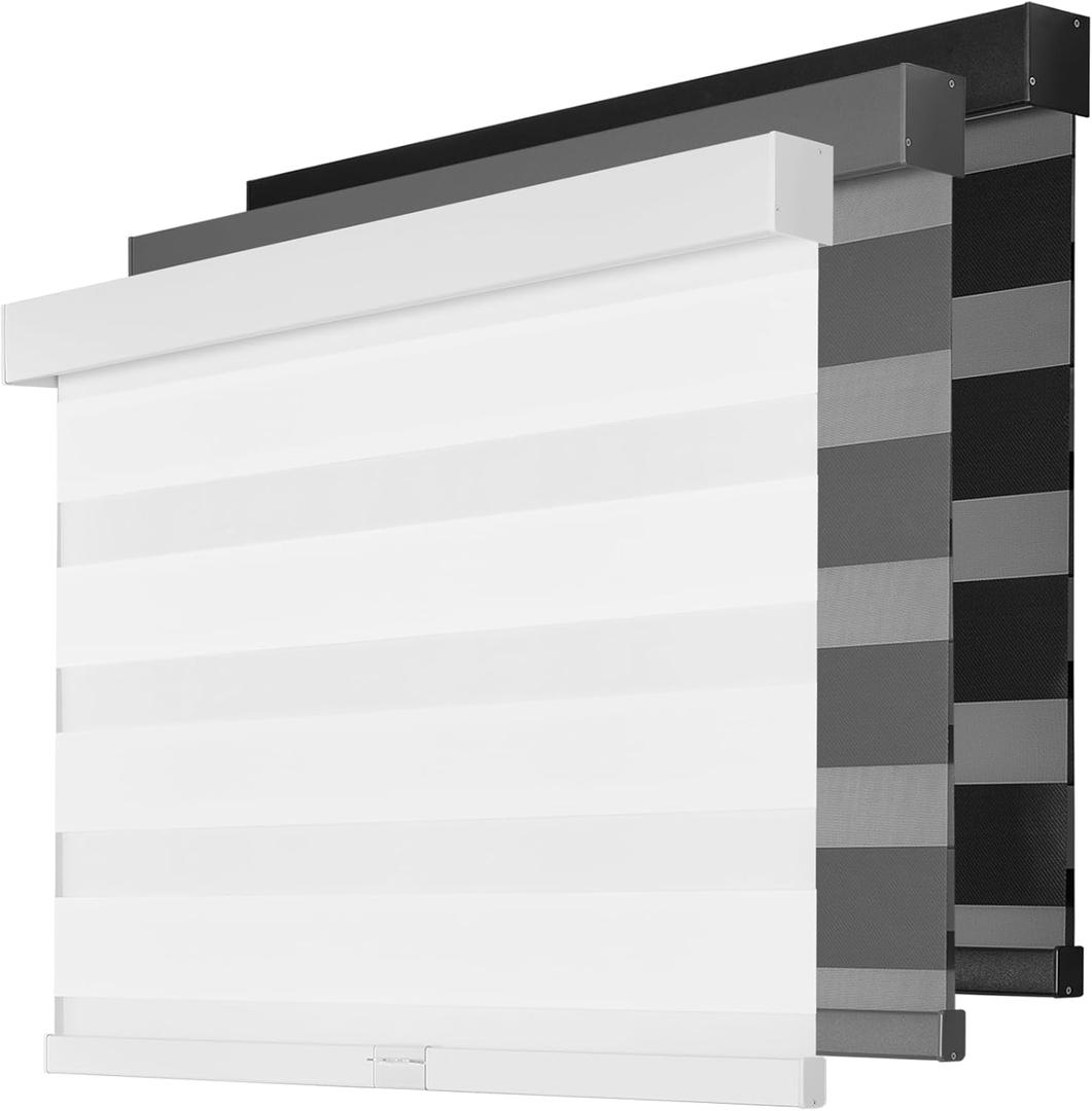 Cordless Zebra Blinds for Windows,Free-Stop Pull Down Roller Shades,Dual Layer Privacy for Day and Night,Light Filtering Door Shades for Home Office Easy to Install(27" W x 72" H,White)