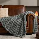 BEDELITE Faux Fur Grey Throw Blanket for Couch - Super Soft & Cozy Plush Striped Blanket for Sofa and Room Decor, Luxury Fluffy All-Season Blankets Gift for Women, Men, Mom, Dad, 50x60 inch, Grey