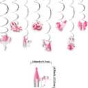 Silver Pink Bow Birthday Party Decorations,Birthday Party Supplies,Glitter Happy Birthday Banner,Silver Pink Bow Hanging Swirls Bow Themed Party Decor for Girls Women Shower Birthday Party Supplies