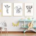 Safari Nursery Wall Art Decor Baby Animal Canvas Wall Art Baby Room Nursery Pictures Kids Artwork Safari Jungle Animal Prints Giraffe Elephant Tiger Painting Set of 3 for Bedroom 12x16 Inch Unframed