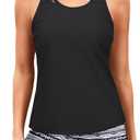 Yonique 3 Piece Tankini Swimsuits for Women Swim Tank Top Bathing Suits with Boy Shorts and Bra Athletic Swimwear (Medium, Black White)