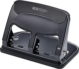 Bostitch Office EZ Squeeze Heavy Duty 3 Hole Punch, 40-Sheet Capacity, Use Less Force, Perfect for Home Office School Supplies, Sleek Design, Black