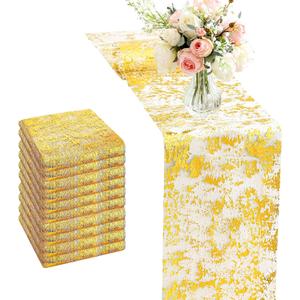 10 Packs Gold Table Runner Roll 11x84 Inches Metallic Mesh Sparkling Glitter Party Decor for Weddings, Holidays, Dining Table Shiny Runners for Table (Gold, 10 Pieces)