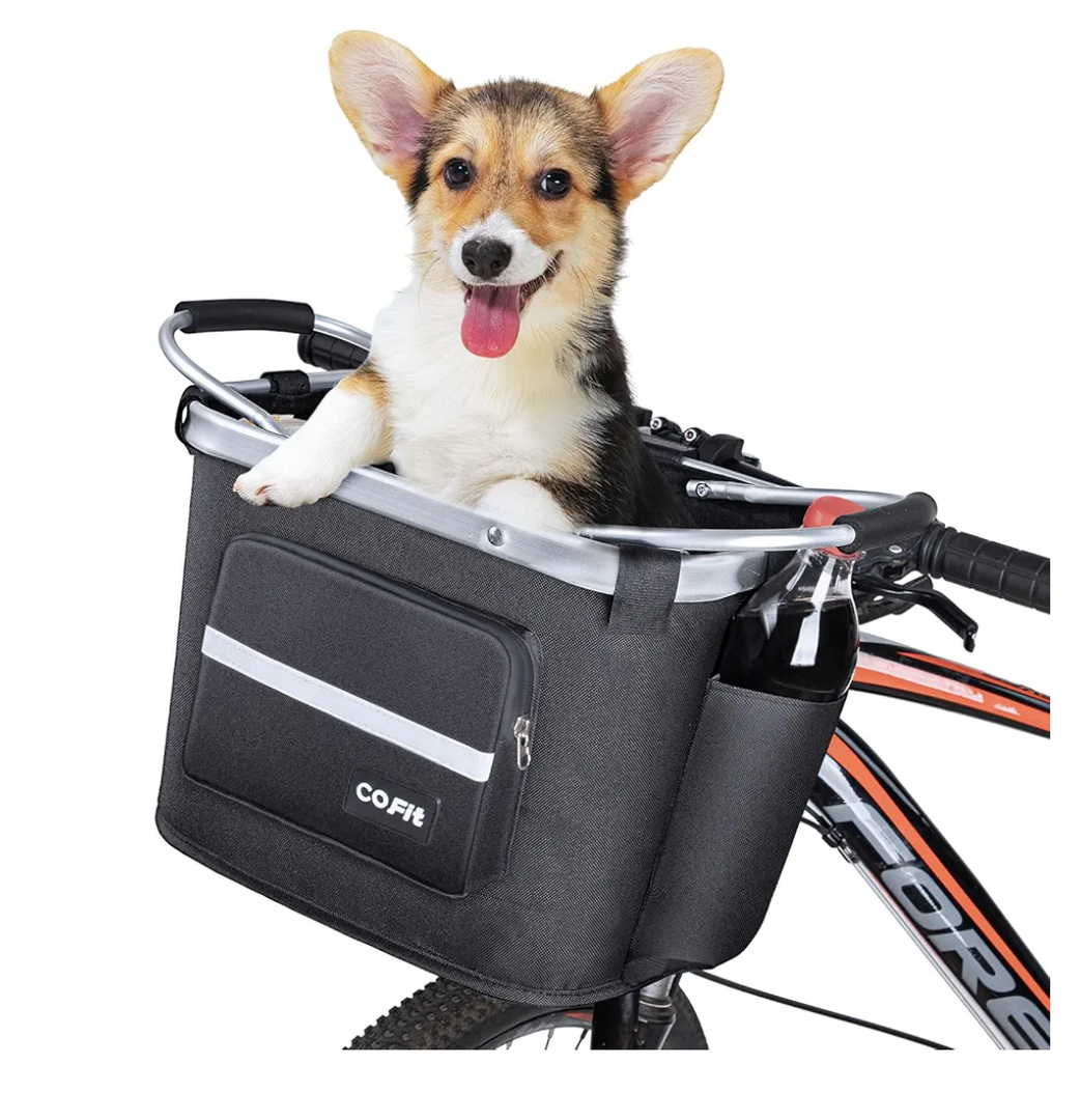 COFIT Detachable Bike Basket, Multi-Purpose Bicycle Handlebar Basket for Pet, Shopping, Commuter, Camping and Outdoor Black [with Pouches]