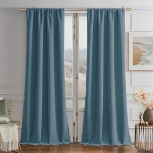 Joydeco Greyish Blue Blackout Curtains 84 Inch Long, Luxury Thermal Blue Velvet Curtains for Bedroom & Living Room, Room Darkening Velvet Drapes 2 Panels, Rod Pocket (52W x 84L)