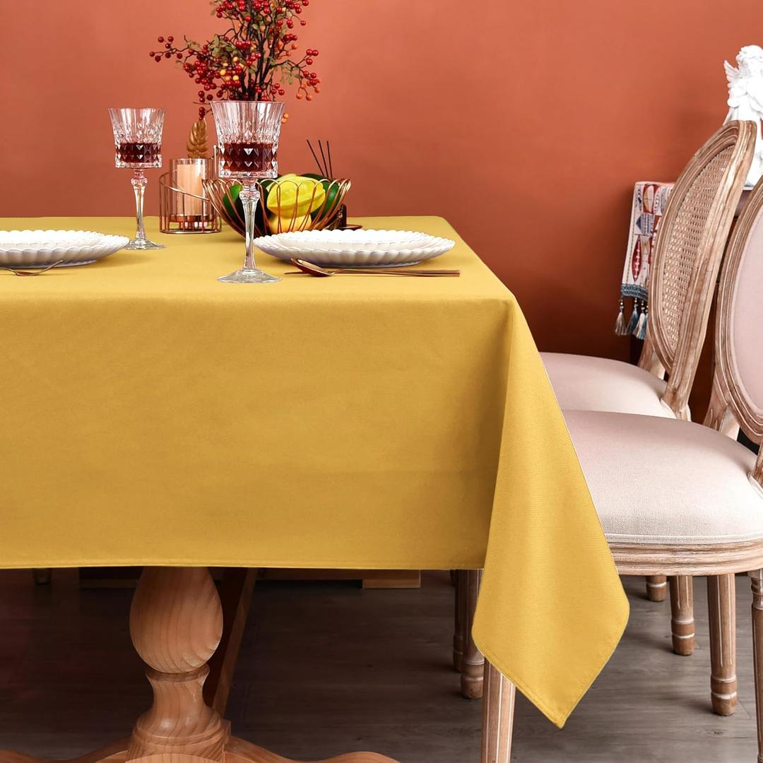 MEANMOY Gold 210 GSM Water & Stain Resistant Rectangle Tablecloth for 6 Foot Table - Solid 60 x 102 Inch Rectangular Table Cloth in Wrinkle Free Washable Polyester Fabric for Wedding, Party, Banquet