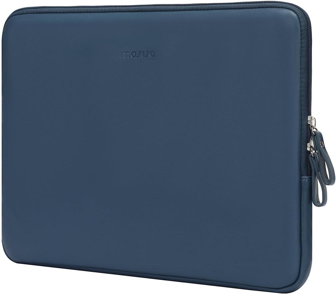 MOSISO Laptop Sleeve Bag 13 inch Compatible with MacBook Air 13.6 inch 2025-2022 M4 M3 M2/Air 13 inch 2022-2018 M1/Pro 13 2025-2016 M2 M1, PU Leather Padded Bag Waterproof Case, Peacock Blue