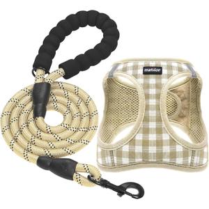 Dog Harness Step-in Breathable Puppy Cat Dog Vest Harnesses for Small Medium Dogs Beige Checkered (S (Chest 11.5''-14'', Weight 8-11 lb))