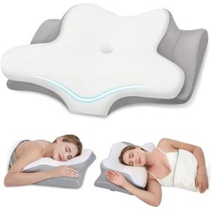 Missleep Cervical Neck Pillow, Memory Foam Pillows for Neck and Shoulder Pain Relief, 2 Heights Ergonomic Pillow with Breathable Ice Silk Cover, Neck Support Pillow for Side Sleepers White