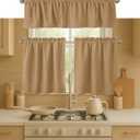 Softopia Cotton 3 Piece Window Curtain Set, 100% Cotton, 2 Tiers 26x36 Inch & 1 Valance 54x18 Inch, Semi Sheer, Rod Pocket, Short Curtains for Kitchen, Café, Living Room, Bathroom, Bedroom, Beige