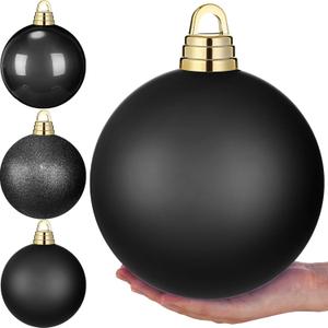 Weysat 4 Pcs Large 8" Fillable Christmas Ornaments, Jumbo Matte, Shiny & Glitter Hanging Ornaments for Outdoor Xmas Tree Decoration, Lawn Yard Holiday Party Decor(Black)