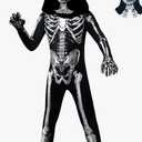 Halloween Skeleton Costume, Hooded Skeleton Jumpsuit Bones with Mask for Boys and Girls Halloween Cosplay Costume Party Adult, M