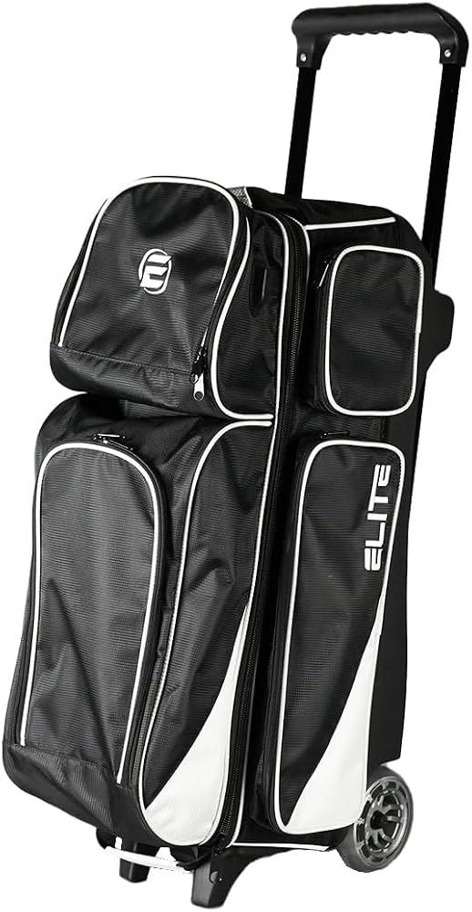 ELITE Deluxe 3 Ball Roller Bowling Bag with 5" Smooth Wheels - 4 Large Accessory Pockets, Shoe Compartment, Extendable Handle - USB Charging Port