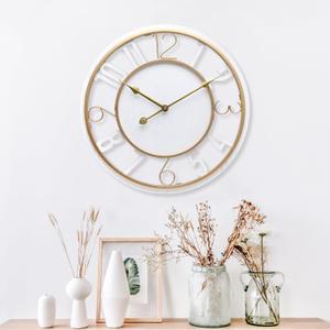 Large Wall Clock 24 Inch White Arabic Numerals Wooden Clock Battery Operated Silent Non-Ticking Decor Clock Modern Round Oversize Wall Clocks for Home, Hotel, Office, Bedroom (White, 24inch)