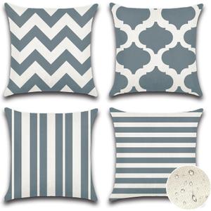 OTOSTAR Set of 4 Waterproof Throw Pillow Covers 18x18 Inch Farmhouse Geometric Square Pillow Cases for Couch Patio Furniture Balcony Garden Outdoor DecorationGeometry70-Grey