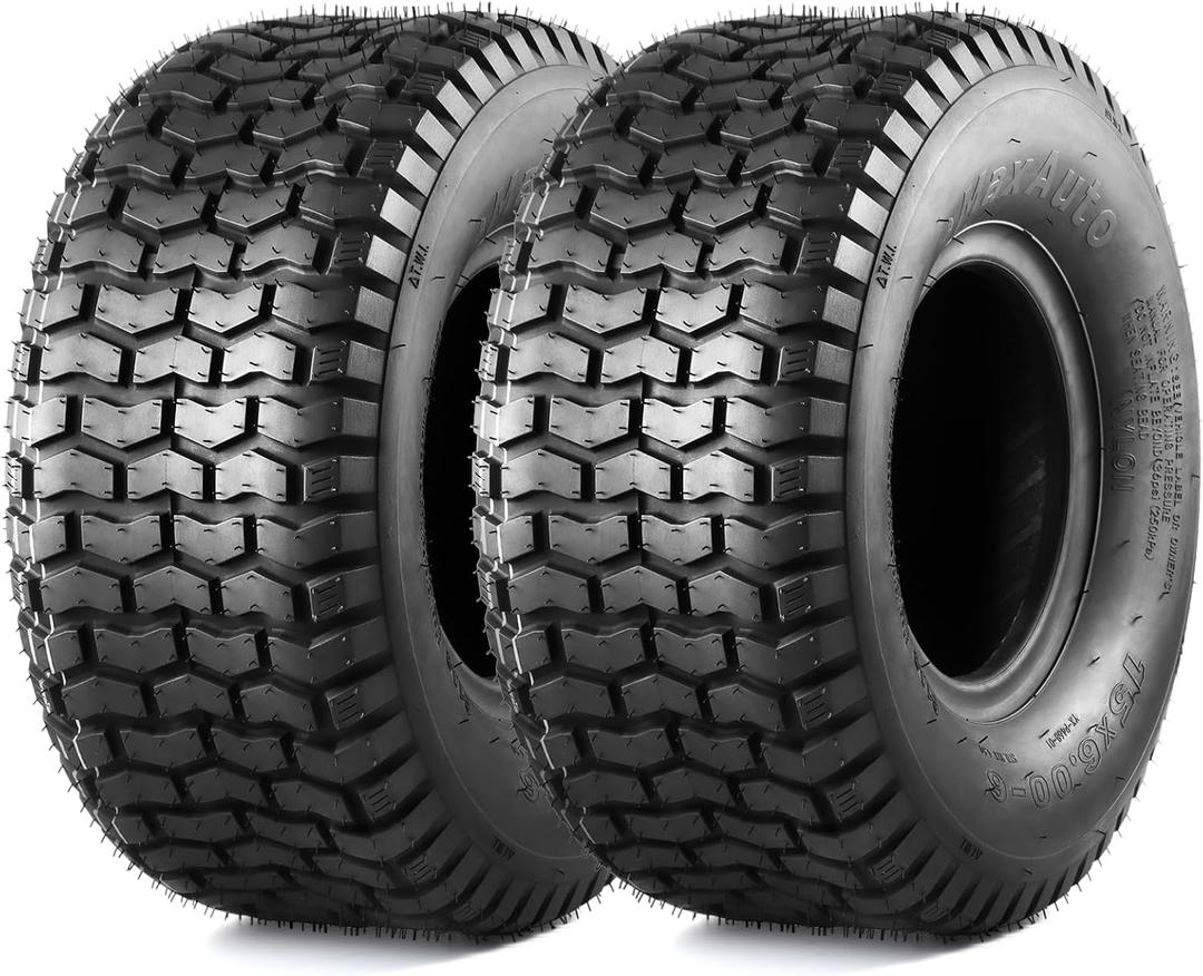 MaxAuto 15x6.00-6nhs Lawn Mower Tires 15x6x6 Lawn Tractor Tire 15x6-6 Turf Tires, 4 Ply Tubeless Tire, 565 lbs Capacity, Set of 2