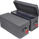 Upgrades CD Storage Box - Perfect CD Case Storage Solution, Stackable CD Organizer with Lid, Pack of 2 CD Holder 14.37 x 5.5 x 6.3 Inches - Holds 70 Jewel Cases - Grey