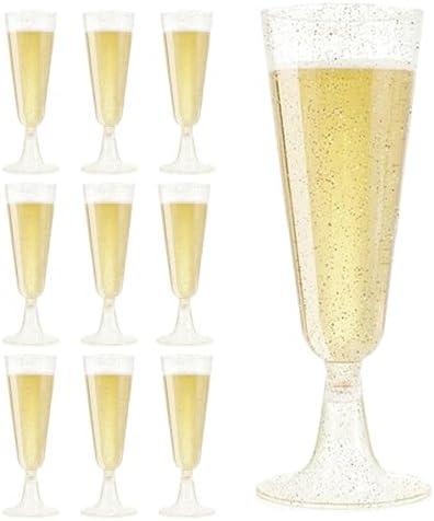 Pack of 2, Plastic Champagne Flutes 10 Pack Disposable Champagne Glasses 5.5 Oz for Small Party Parties Wedding Toasts and New Year’s Eve - Elegant Bulk Gold Plastic Wine Flutes (Gold-10pcs)