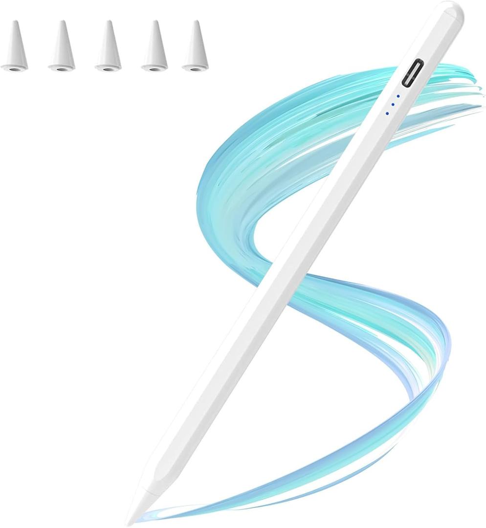 CC Store Stylus Pen for iPad 2018-2025-15 Mins Fast Charge,Palm Rejection & Tilt Sensitive Stylus Pen for iPad A16-11/10/9/8/7/6th Gen, Air 3/4/5/M2/M3, Mini 5/6th, Pro 12.9/11/13-inch M4(White)