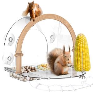 Window Squirrel Feeder, Large Squirrel Feeder for Outside,Funny Squirrel House with 5 Suction Cups，Plastic Squirrel Feeder which Easy to Install,No Assembly Required