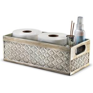 Creative Scents Dublin Silver Bathroom Decor Box Toilet Paper Holder Storage Basket - Decorative Toilet Tank Topper Bathroom Storage Organizer - Bathroom Sink Organizer Countertop Container