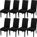 JQinHome Dining Room Chair Covers Set of 8, High Stretch Chair Slipcover Removable Washable Chair Seat Protector Cover for Home Party Hotel Wedding Ceremony (Black)
