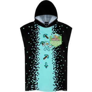 Minecraft Towelling Poncho Kids Teens Hooded Bath Towels Absorbent Beach Towel (Black/Blue, 10-13 Years)