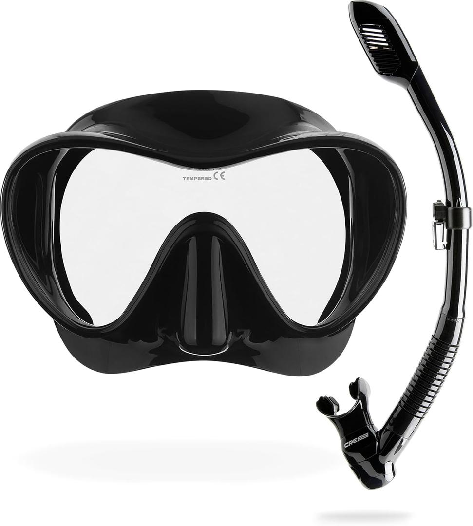 Cressi F1 & Supernova Dry Mask & Snorkel Kits, Black/Black