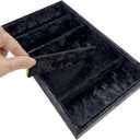 5-Compartment Velvet Sunglasses & Jewelry Organizer Tray Adjustable Dividers, Sturdy Wood, Non-Slip Storage Tray for Watches, Glasses, Bracelets, Desk or Drawer.(Tabby Black)