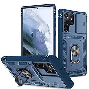 Fetrim Case for Galaxy S22 Ultra, Camera Cover Phone Case with Rotation Ring Stand for Samsung Galaxy S22 Ultra - Blue
