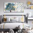 Kepgonegu Large Canvas Wall Art Blue Tree Golden Butterflies Picture Abstract Grey Graffiti Canvas Prints Ready to Hang for Living Room Bedroom Size 20x40