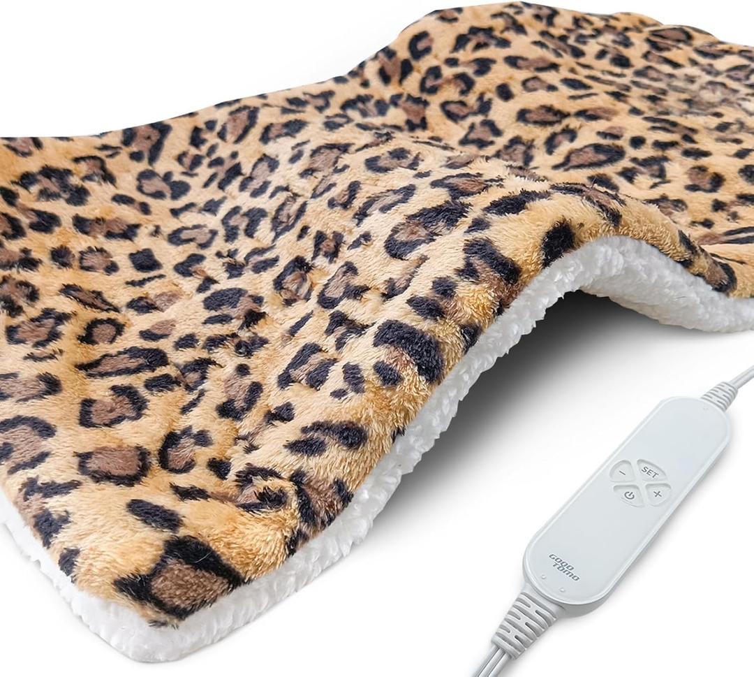 Full Weighted Electric Heating Pad for Back Pain & Period Cramps Relief, Heat Pad with 12 Heat Settings, Plush 2.3LB Hot Weighted Heated Pad (Leopard Print, 12''24'' BZ Brown)