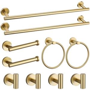 Brushed Gold Towel Bar Set 10 Pieces Bathroom Hardware Accessories Set Towel Rack Set for Bathroom SUS304 Stainless Steel Toilet Paper Holder Wall Mounted, 23.6 Inch
