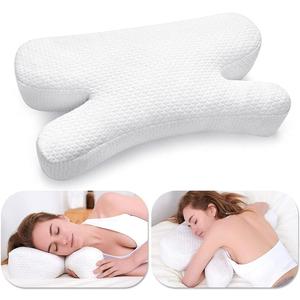 Side Sleeper Pillow for AntiWrinkle, Cooling Memory Foam Pillows for Neck Pain & Breathing Smoothly, Silky Satin AntiAging Pillow with High Low Ergonomic Design for Back and Side Sleepers (White)