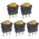 2 x VEXUNGA Round Rocker Switch 12V 20A Yellow Light Iluminated Small Rocker Switch On Off 3 Pin Circle Square Toggles Switches for RV Car Truck Boat (Pack of 5pcs)