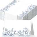Dunzoom 100 Pcs Blue Floral Place Cards 3.5" x 2" Chinoiserie Blue White Flower Tented Name Card Blank Table Name Sign for Wedding Baby Shower Birthday Party Banquet Table Setting Supplies