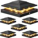 APONUO Solar Post Cap Lights 6-Pack, Black IP64 Waterproof 16 LED Fence Post Solar Lights for 4x4 5x5 6x6 Wood/Vinyl Posts, 2-Mode Deck Post Lights Solar Powered, 10-Hr Lighting for Patio Yard Porch