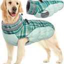 FUAMEY Dog Coat for Large Dogs,Waterproof Dog Winter Jacket with Harness Built in Puppy Cold Weather Coats Reflective Pet Vest with Zipper Warm Fleece Dogs Snowsuit Windproof Green Plaid XL (XL(chest:30in)
