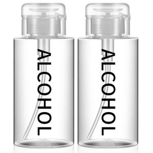 Layhit 2 Pcs 10 oz Alcohol Pump Dispenser Bottles Alcohol Push Down Liquid Dispenser Empty Pumping Bottle Refillable Cosmetic Container for Personal, Salon, Nail Care (Clear Cap + Clear Bottle)