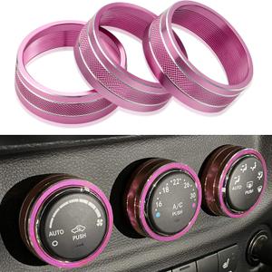 AC Climate Control Knob Ring Air Conditioner Switch Volume Cover Compatible with 2011-2017 Jeep Wrangler JK JKU/Dodge Challenger 2008-2014 Interior Conditioning Accessories Trim (3pcs/Set, Pink)