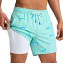 maamgic Mens Swim Trunks with Compression Liner 5 Inch, Quick Dry Bathing Suit with Zipper Pockets, No-Chafing Swim Shorts (XL)