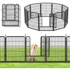 Tall Garden Fence with Gate, 23ft(L) x 32in(H) 10 Panels Garden Fencing Animal Barrier, Dog Fence Outdoor for Yard, Rustproof Metal Fence Panels Temporary Fencing for Outdoor, Patio, Yard